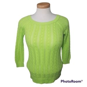 American Eagle Outfitters Wool Blend Cable Knit Open Weave Sweater 3/4 Sleeves
